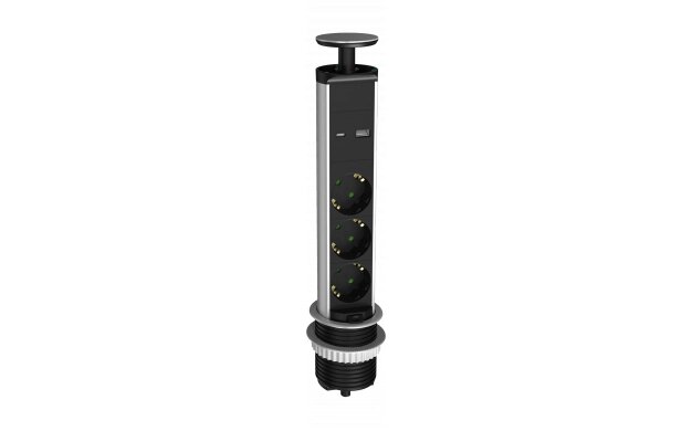 Prelungitor 3 Prize Schuko + USB Type-A+C 3.4A 1.5m Negru Optonica