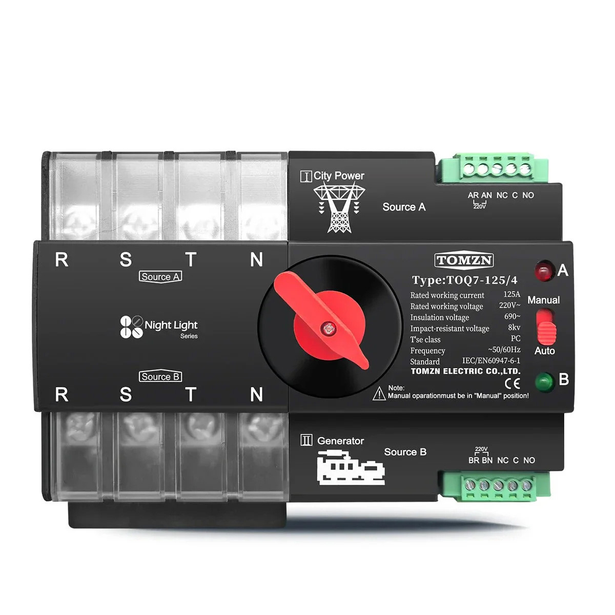 Comutator automat trifazat TOMZN TOQ7-125 4P 125A ATS pentru generator